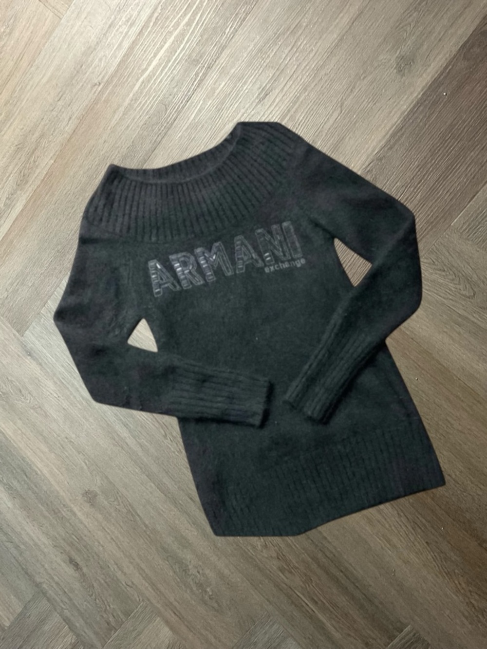 Vintage‎ Armani Exchange Sweater Womens Small Black Angora Blend Knit Y2K Logo